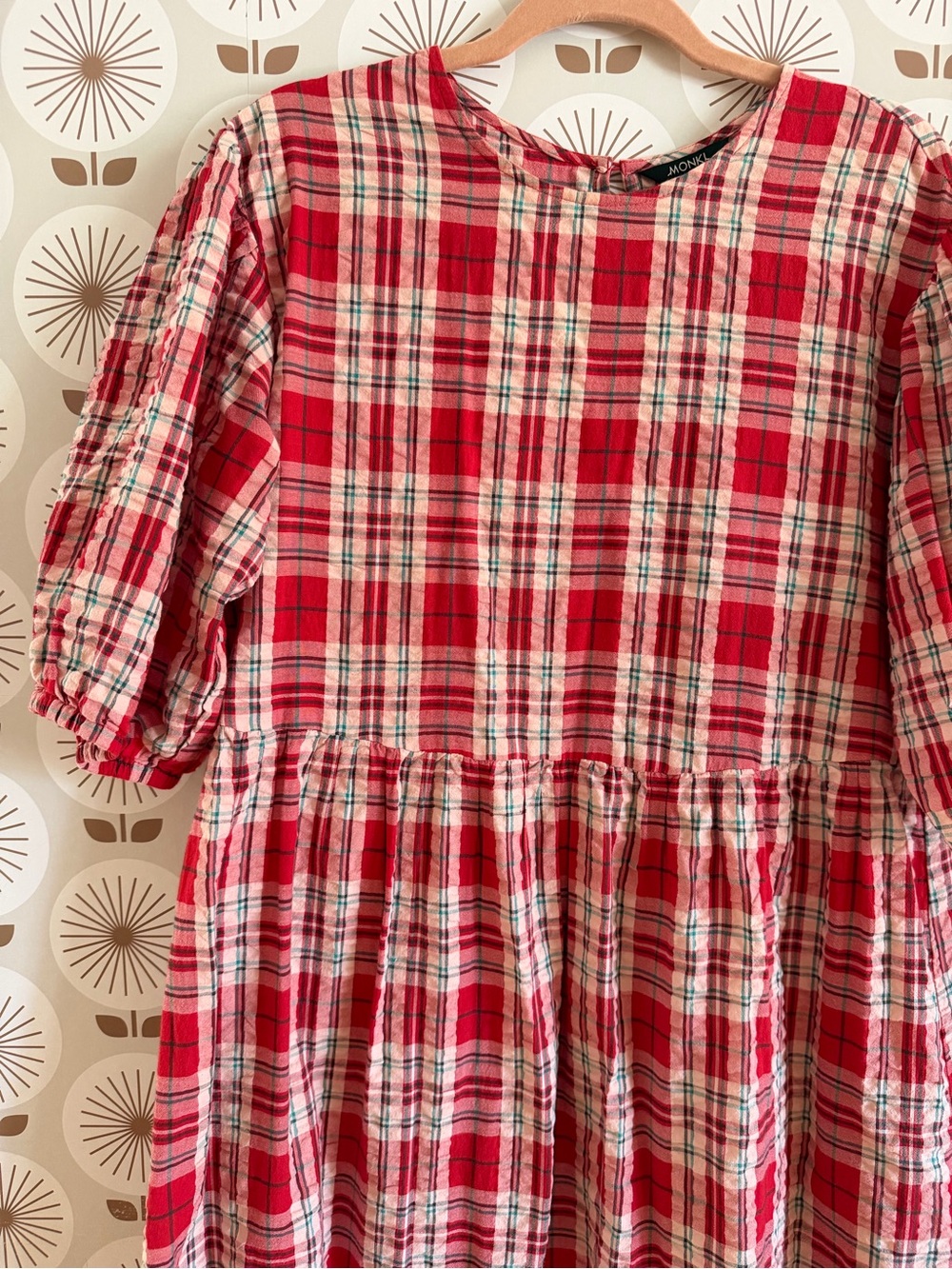 Monki Red and Cream Plaid Top - Picture 2 of 4